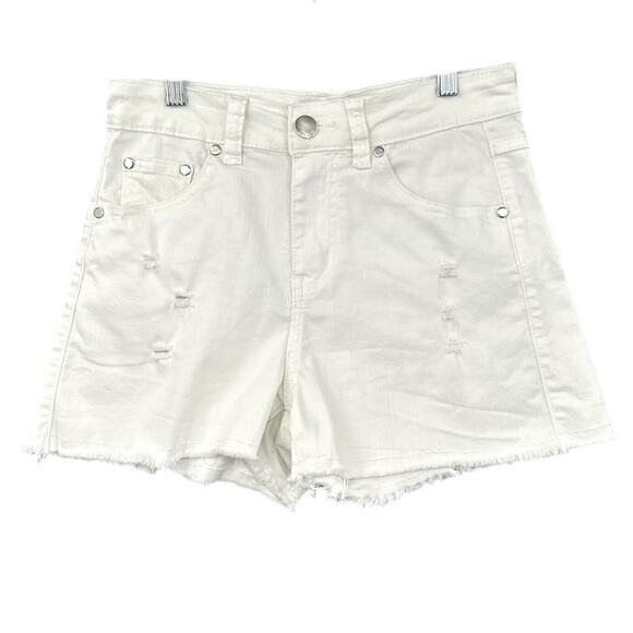 Elan White Distressed High Waisted Frayed‎ Hem Denim Shorts Womens Small - Picture 1 of 9